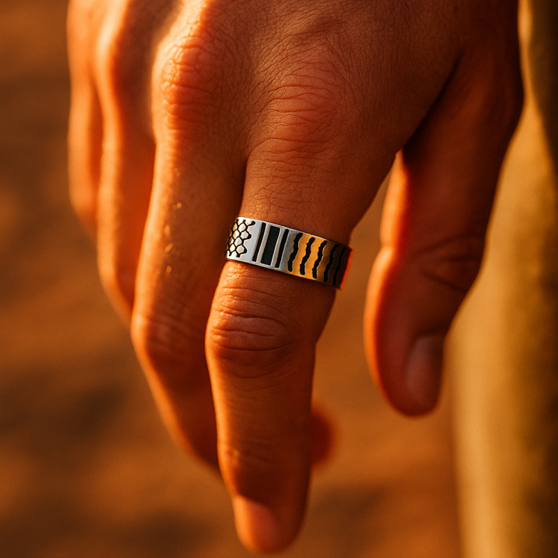 Bague Palestine motif keffieh ajustable – en acier inoxydable