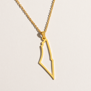 20250722_0755_ElegantNecklaceDisplay_remix_01k0qfp12kf2kbjextxmfns1h3 Collier Palestine carte contour – en acier inoxydable