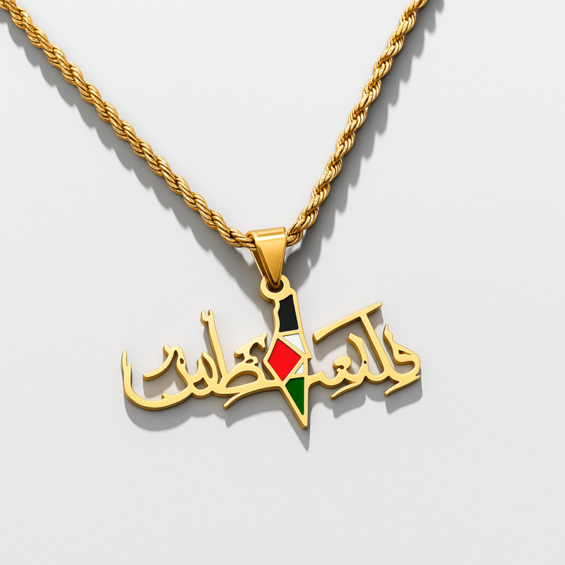 Collier Palestine pendentif carte – en acier inoxydable