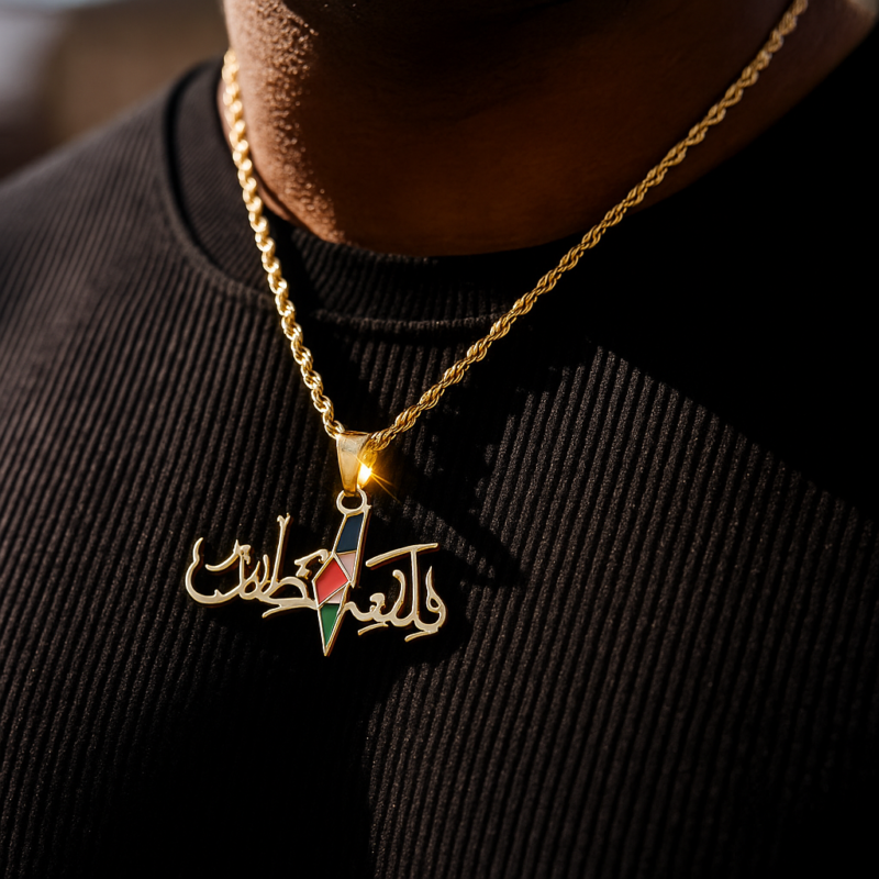 Collier Palestine pendentif carte – en acier inoxydable