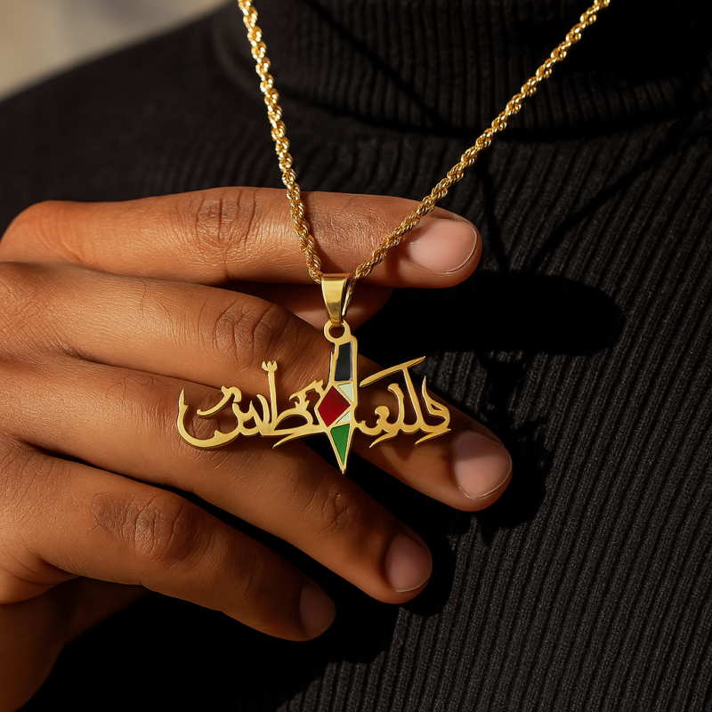 Collier Palestine pendentif carte – en acier inoxydable