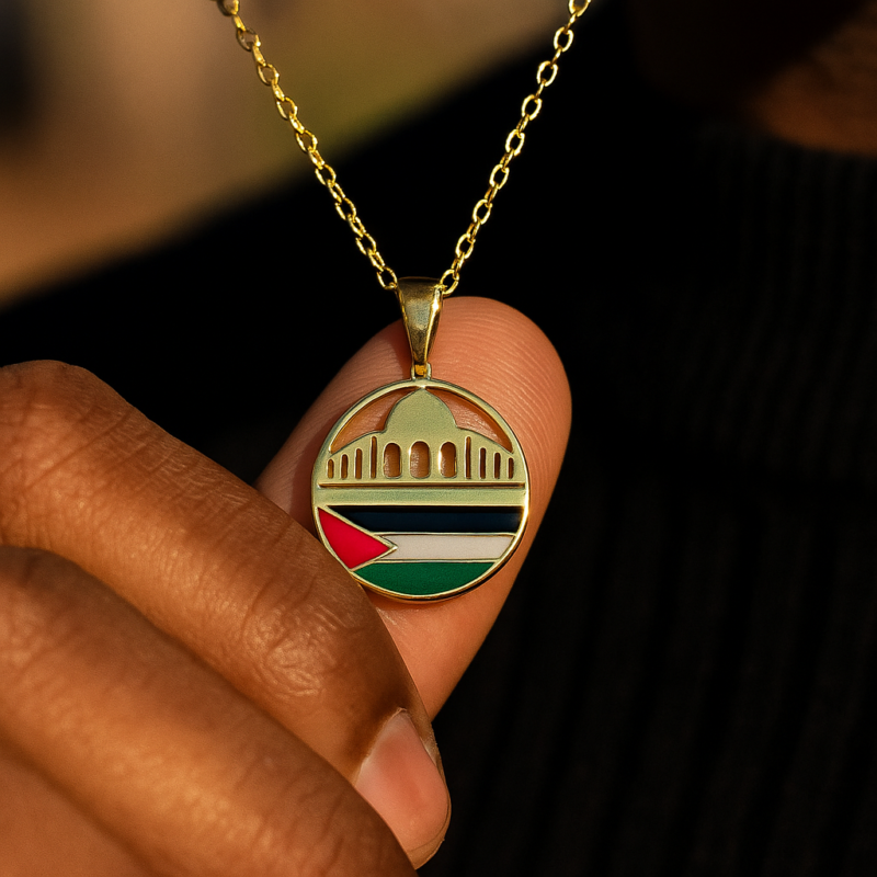 Collier Mosquée Palestine pendentif rond – en acier inoxydable
