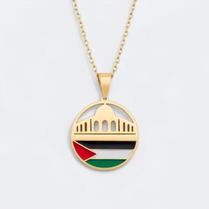 Collier Mosquée Palestine pendentif rond – en acier inoxydable