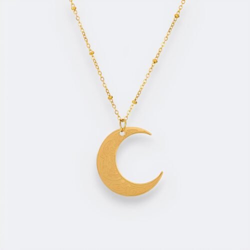 Collier Pendentif Lune Gravée – en acier inoxydable