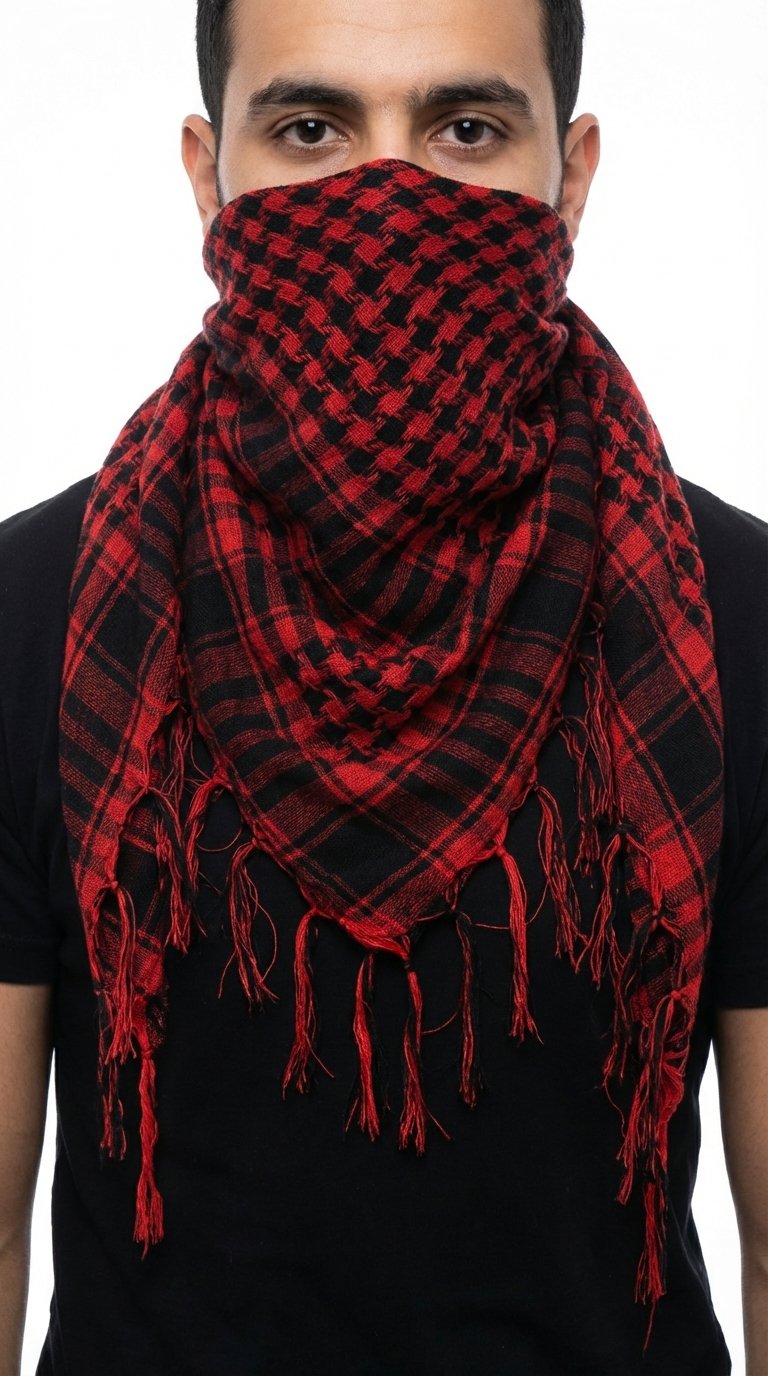 Keffieh Rouge et Noir en Coton 100% - Symbole de Résistance
