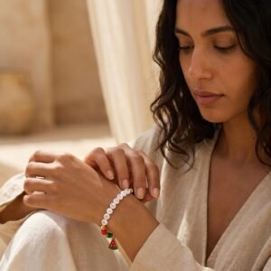 Bracelet Perles Or Palestine ajusté au poignet dans une scène émotionnelle élégante