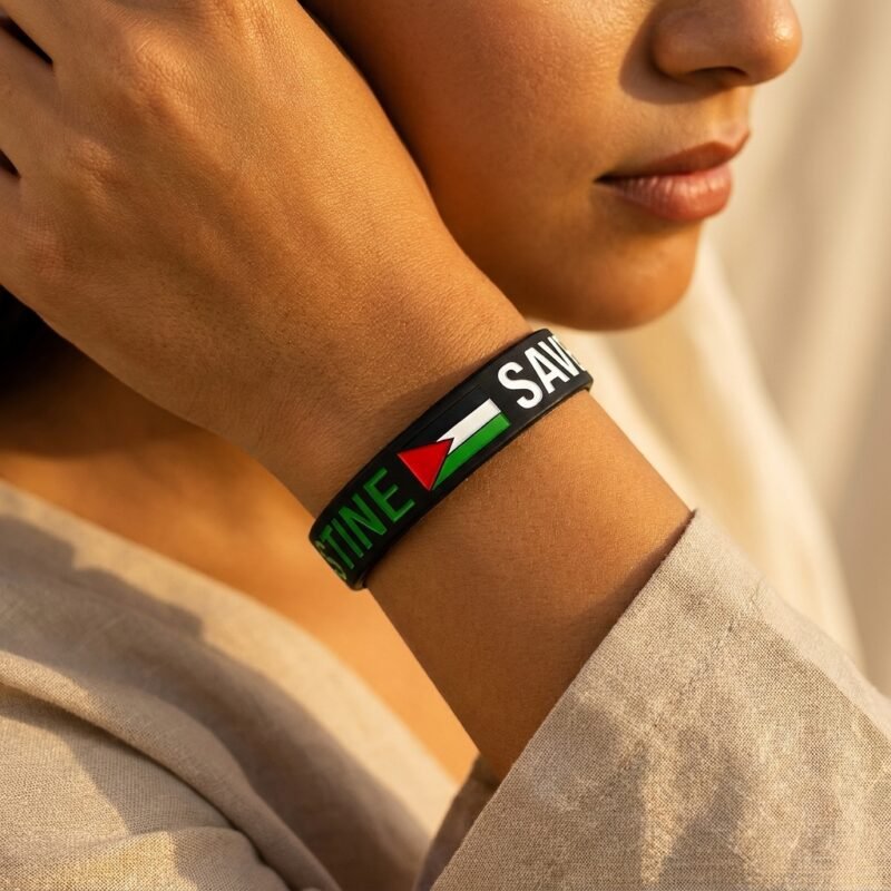 Bracelet Palestine en Silicone, Symbole de Solidarité angle alternatif sur modèle ou en mise en scène produit premium