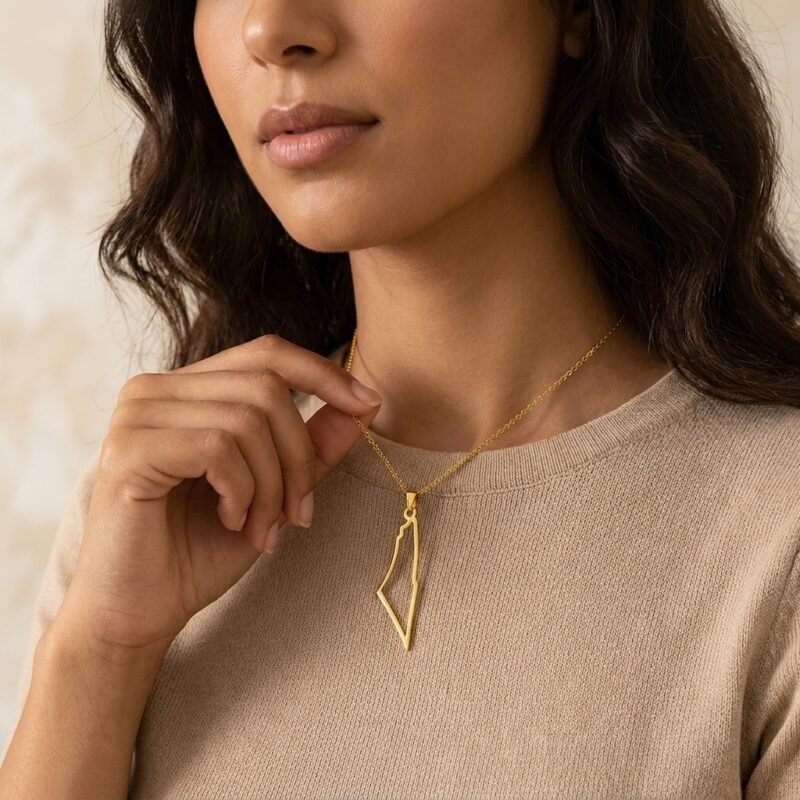 Collier Palestine carte contour image émotionnelle sur modèle ou en mise en scène produit premium