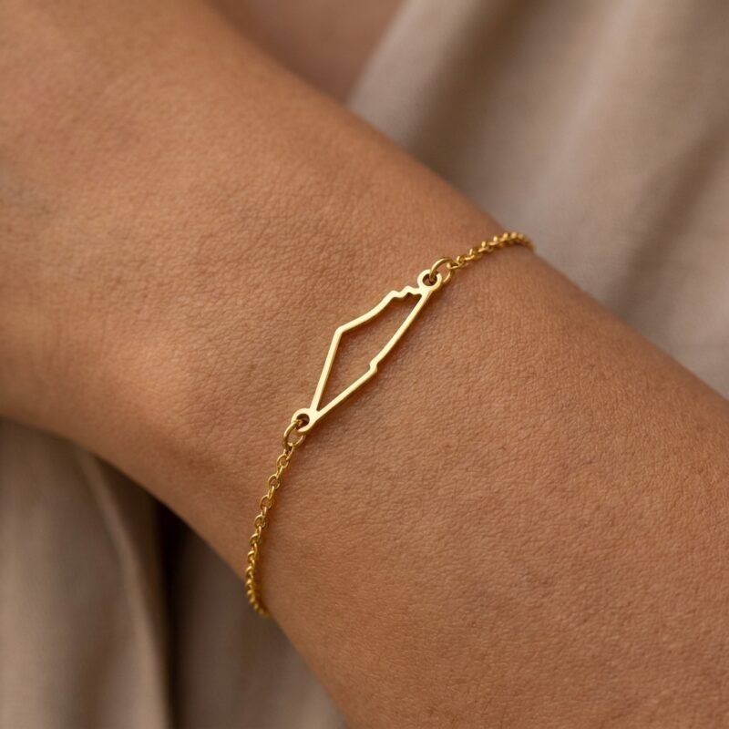 Gros plan sur le Bracelet Palestine Doré en Acier Inoxydable et ses détails dorés