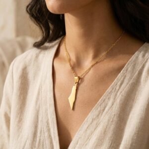 Collier Palestine carte pendentif plein - en acier inoxydable