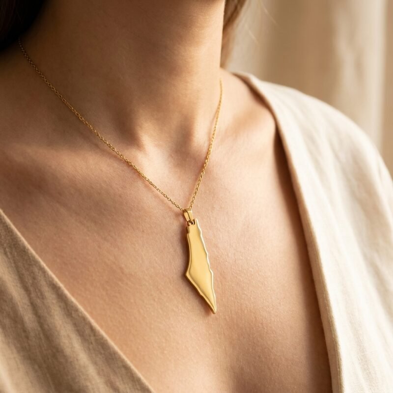 Collier Palestine carte pendentif plein - en acier inoxydable