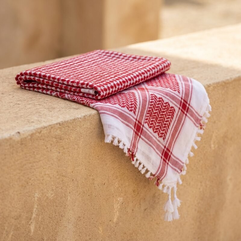 Keffieh Traditionnel Coton Rouge et Blanc - Symbole de Résistance