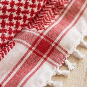 Keffieh Traditionnel Coton Rouge et Blanc - Symbole de Résistance