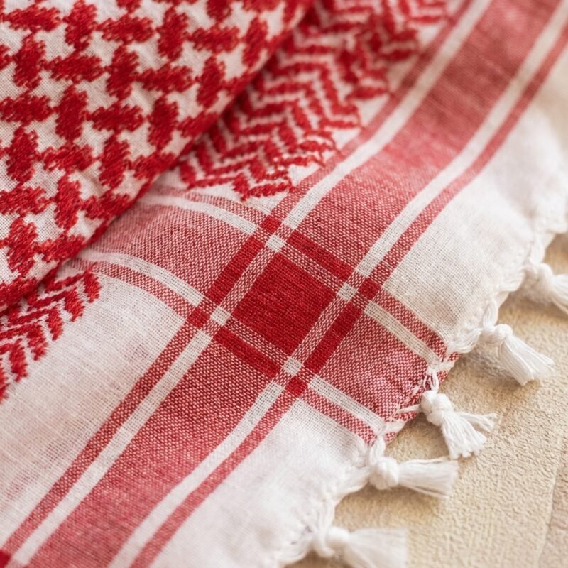 Keffieh Traditionnel Coton Rouge et Blanc - Symbole de Résistance