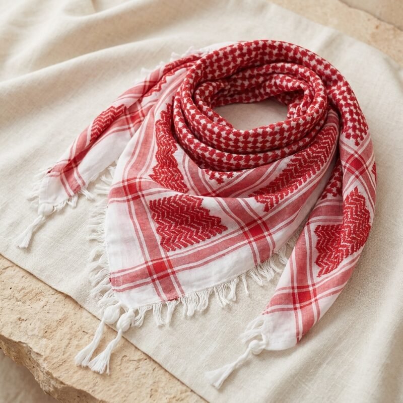 Keffieh Traditionnel Coton Rouge et Blanc - Symbole de Résistance