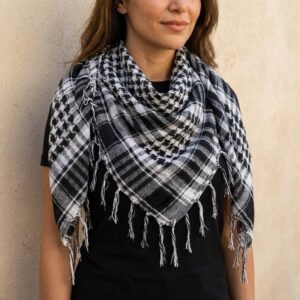 Keffieh Noir et Blanc en Coton 100% - Symbole de Résistance
