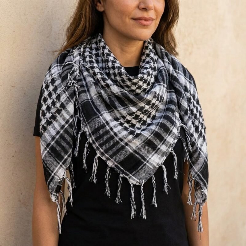 Keffieh Noir et Blanc en Coton 100% - Symbole de Résistance