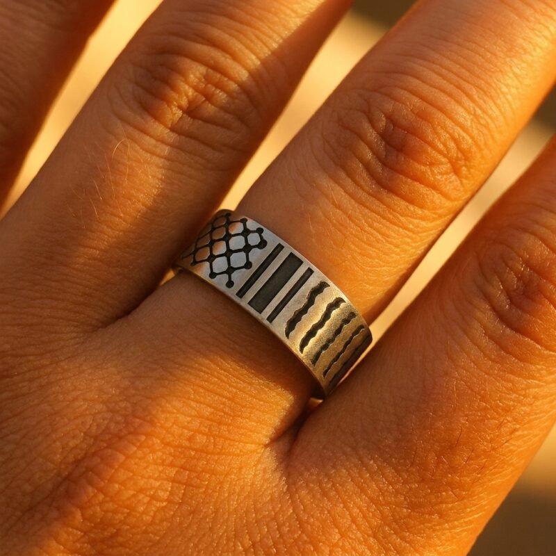 Bague Palestine motif keffieh ajustable angle alternatif bague Esprit Palestine
