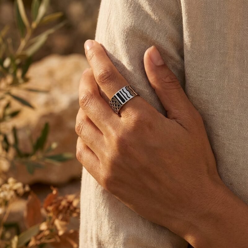 Bague Palestine motif keffieh ajustable image émotionnelle bague Esprit Palestine