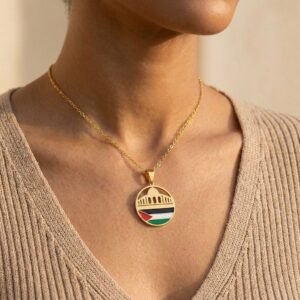 Collier Mosquée Palestine pendentif rond - en acier inoxydable