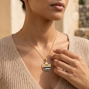 Collier Mosquée Palestine pendentif rond - en acier inoxydable