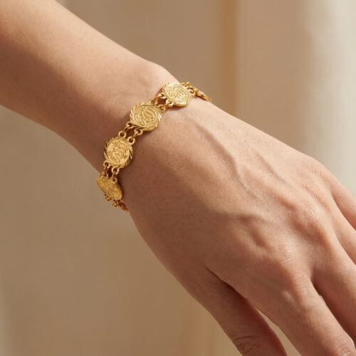 Bracelet médaillons gravés symboliques - en acier inoxydable