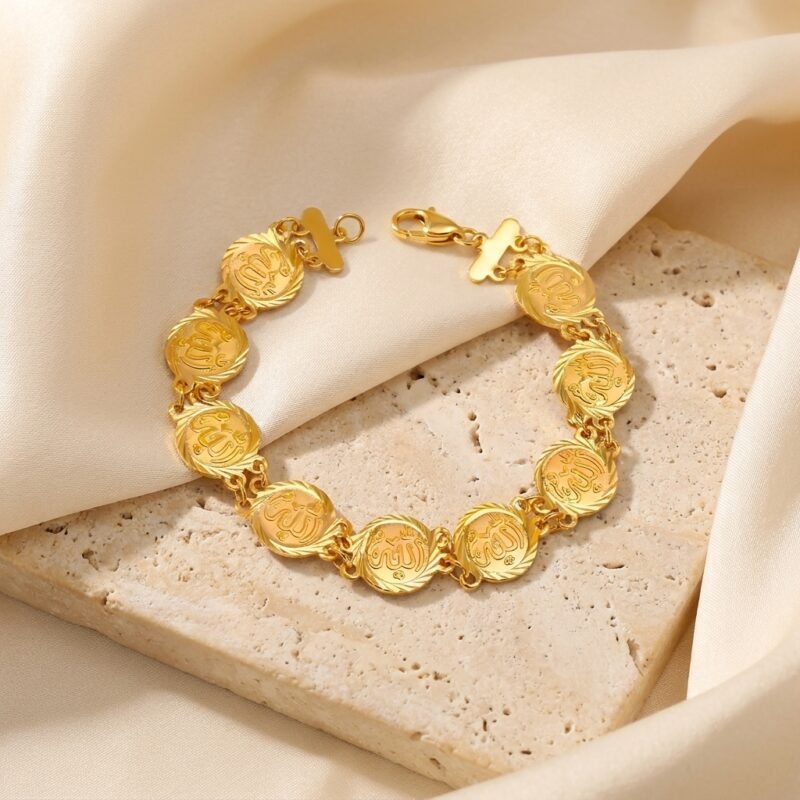 Bracelet médaillons gravés symboliques - en acier inoxydable