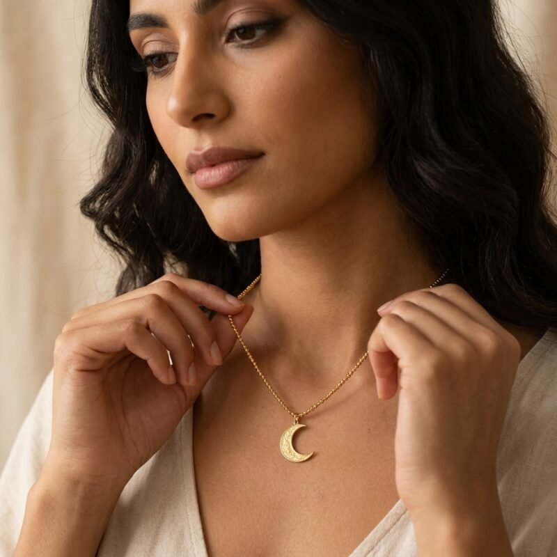 Collier Pendentif Lune Gravée image émotionnelle collier Esprit Palestine