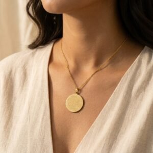 Collier Ayat Al Kursi pendentif rond gravé - en acier inoxydable