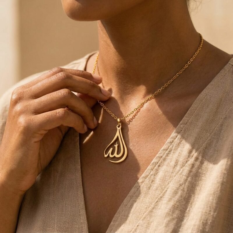 Collier Allah pendentif larme - en acier inoxydable